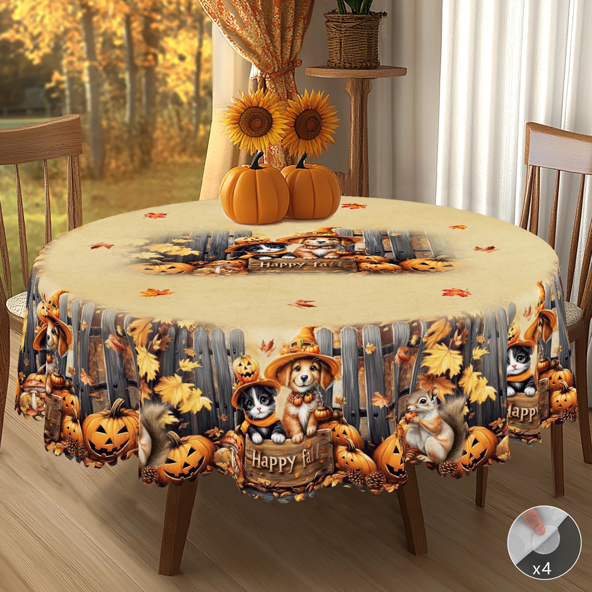 1 Piece of Autum Thanksgiving Themed Printed Tablecloth, Retro Country Farmhouse Style, Puppy, Kitten, Pumpkin Pattern Design, for Holiday Parties, Camping Picnic, Garden Birthday Party Decoration, Kitchen Accessories, Dining