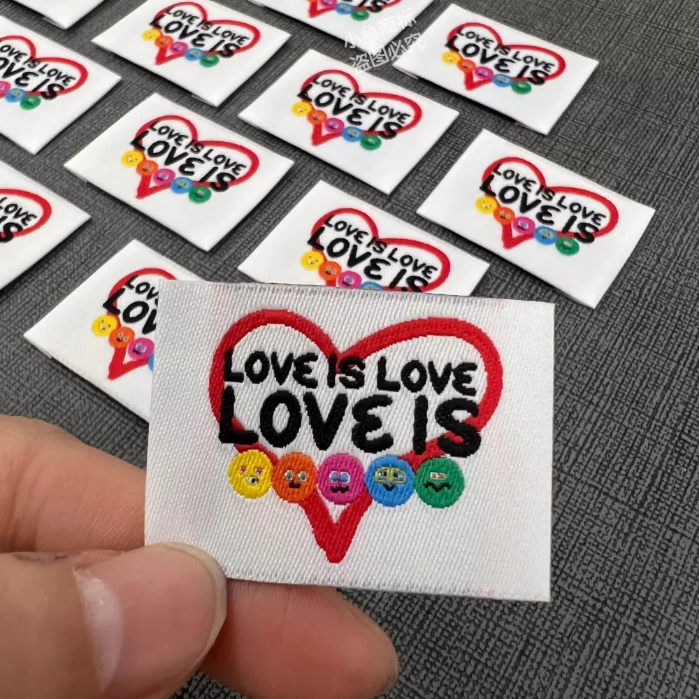 LOVE IS LOVE Woven Label - Cute Cartoon Letter Fabric Patch - DIY Sewing Embroidered Tags for Clothing/Bags/Crafts - Ready Stock
