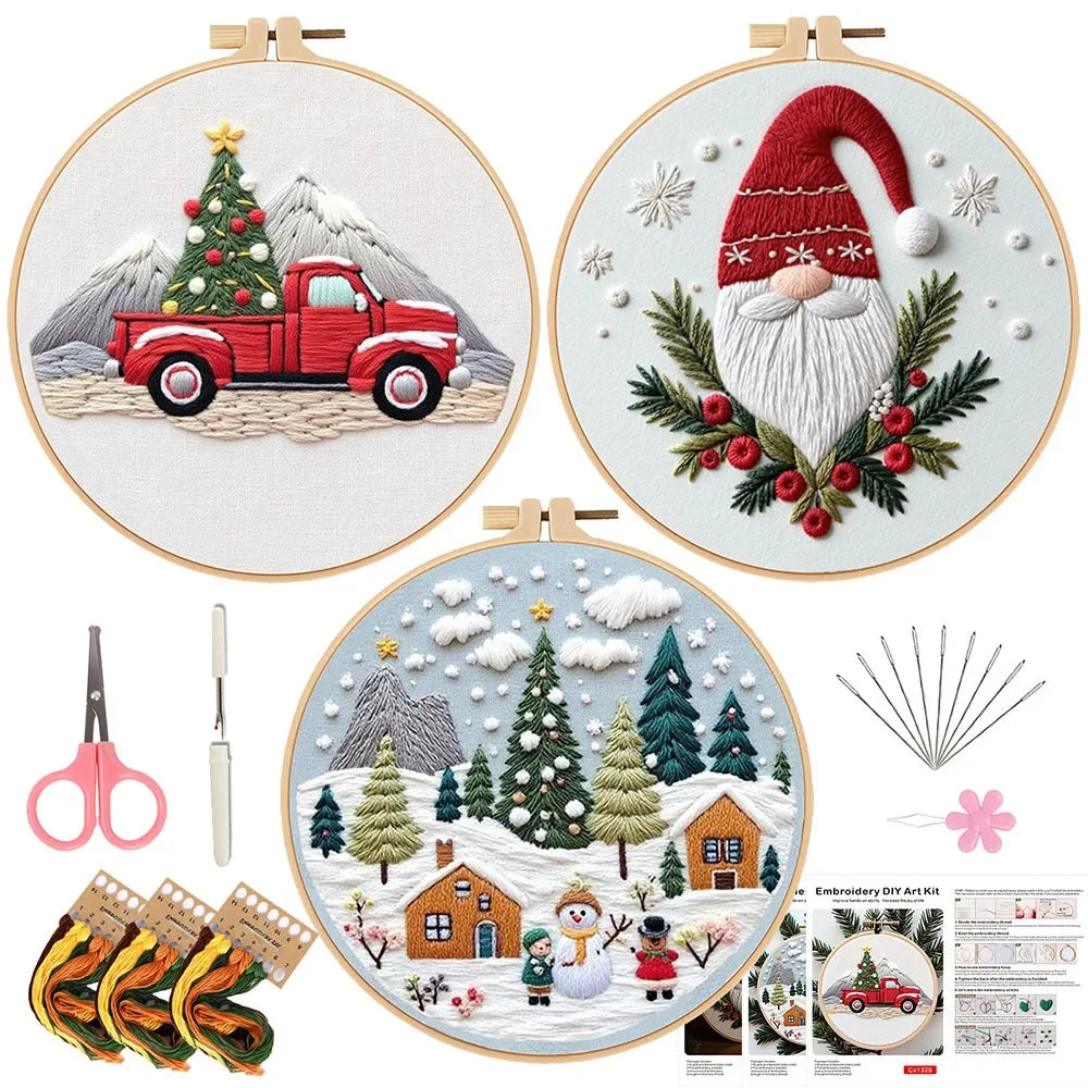 3pcs Set DIY Christmas Embroidery Kit Cross Stitch for Adults Craft Needle Work Home Christmas Decor