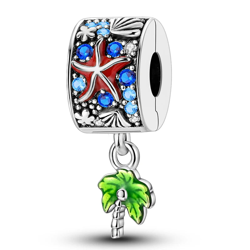 Fashion 925 Sterling Silver Summer Ocean World Series Sea Turtle Starfish Crab Octopus Charms Beads Fit 925 Bracelet DIY Jewelry