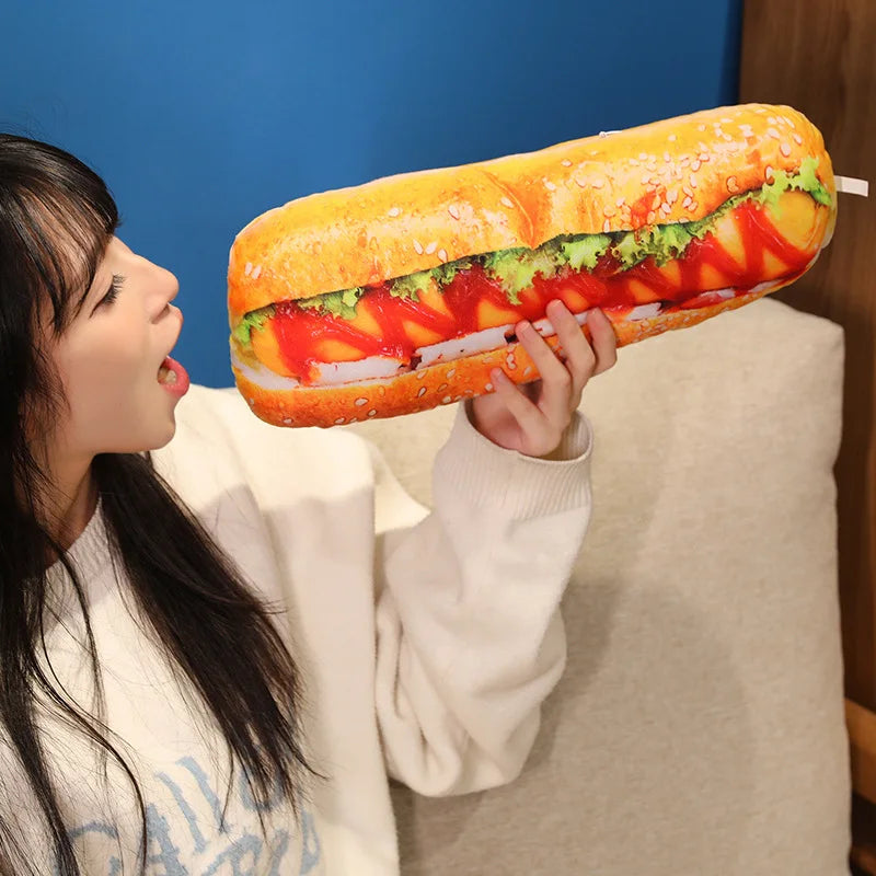 Creative French Bread Plush Pillow Stuffed Baguette Croissant Hotdog Plushie Peluche Party Prop Decor Sleeping Companion Cushion