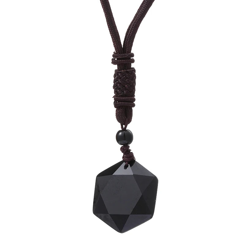 Hot Black Obsidian Hexagram Star of David Lucky Amulet Love Natural Quartz Pendant Necklace Men Orgone Crystal Gems Jewelry