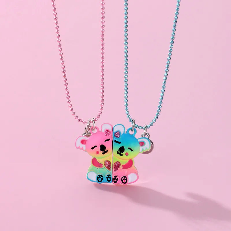 Elviragirl 2Pcs/set Cute Animal Unicorn Pony Koala Butterfly Best Friend Necklace BFF Friendship Jewelry Gifts for Girls