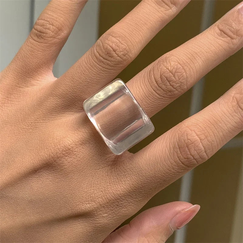 Classic Trend Color Acrylic Ring Ring Fashion Simple Geometric Square Wide Edge Resin Ring Jewelry Wedding Gift Creative Fashion