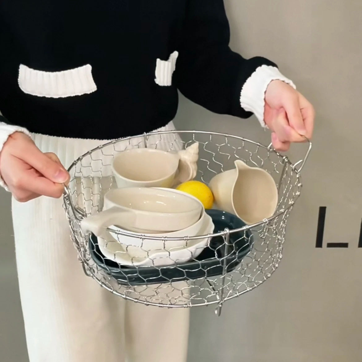 304 Stainl Steel Kitchen Drain Basket Woven Storage Basket for Plates Fruits Utensils Di Drainer Utili Basket