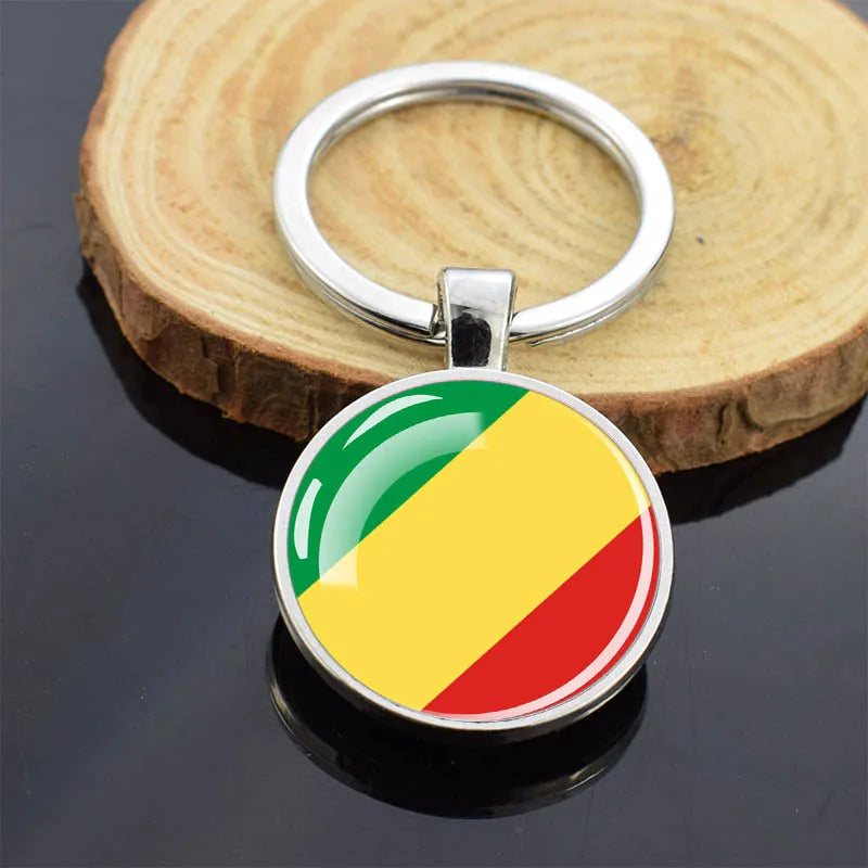 Africa Countries Flag Keychains Double Sided Glass Dome Pendant Key Chains Algeria Somalia Tunisia Morocco Egypt Flag Keyring