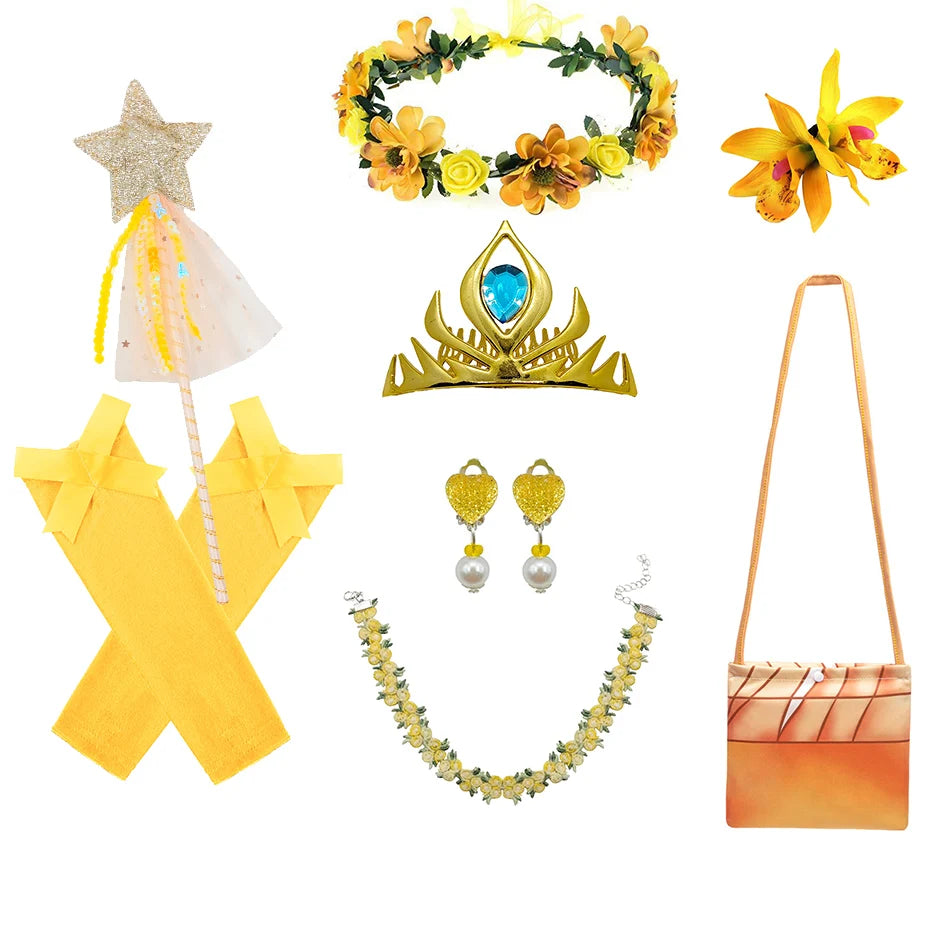 Girls Cosplay Princess Dress With Necklace Beach Indian Costume Kids Birthday Halloween Role Playing Matoaka Suspender Vestidos