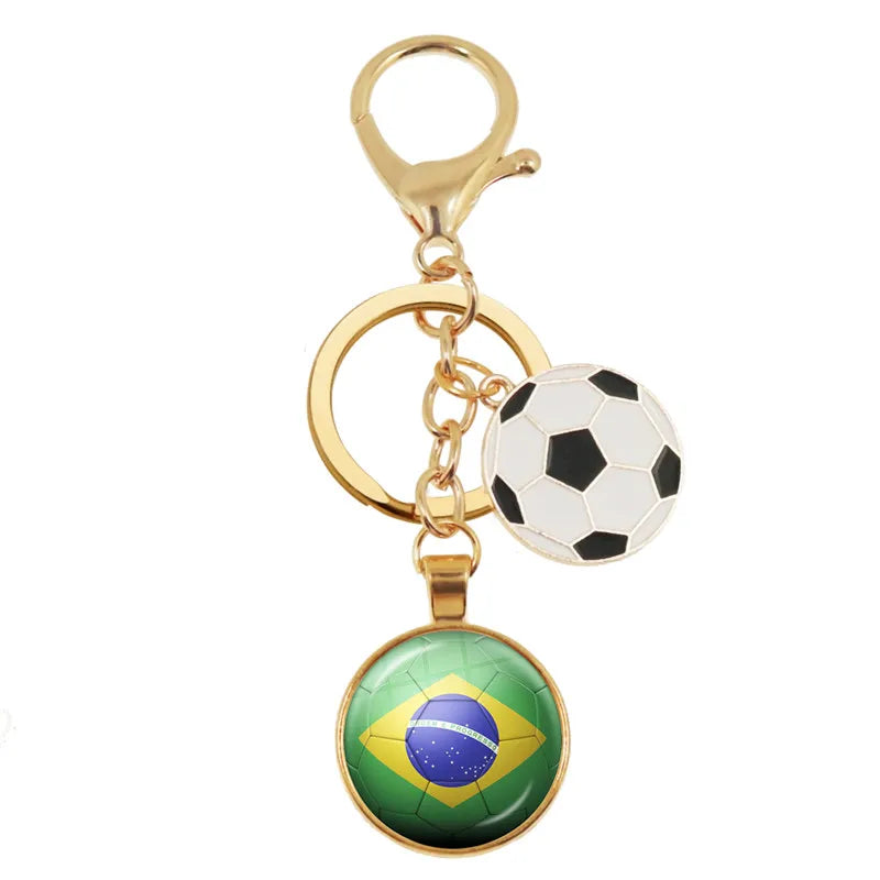 Netherlands,Serbia,Switzerland,Portugal,Poland,Brazil Football Pattern National Flag Glass Cabochon Keychain Fans Commemorative