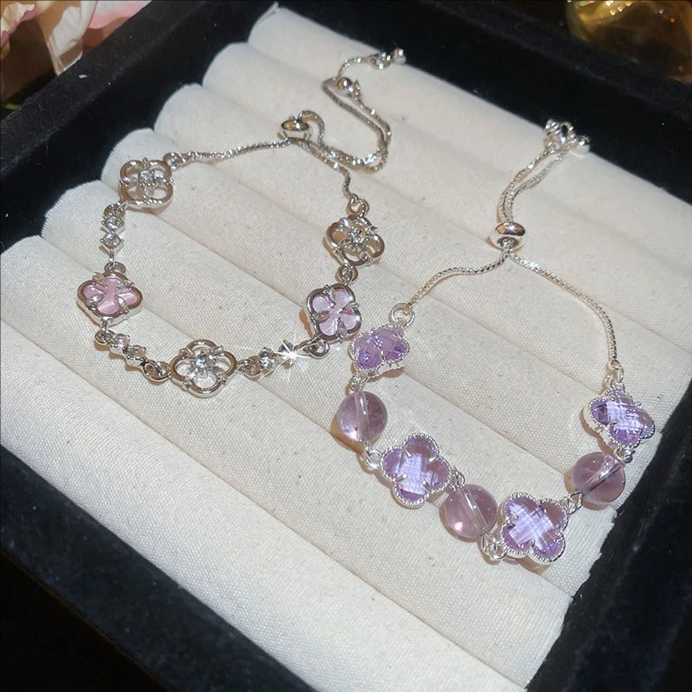 Crystal-encrusted Flower Adjustable Bracelet Fashionable And Exquisite Wristband Light Luxury High-end Jewelry