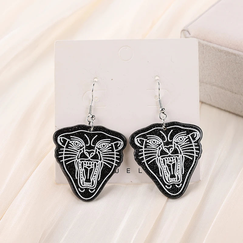 1Pair Halloween Drop Earring Creative Acrylic Skull Heart Panther Fashion Jewelry For Woman Girl Holiday Birthday Gift