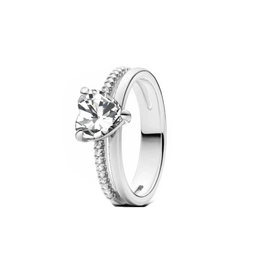 European New 925 Silver, Heart-Shaped, Square, Bow Ring Suitable for Exquisite High-Quality Jewelry for Women at Wedding Parties