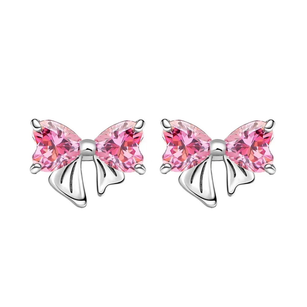 New 925 Silver Zircon Shining Ring Colorful Bow Tie Set Ring Earrings Bracelet Necklace Original For Women DIY Fine Jewelry Gift