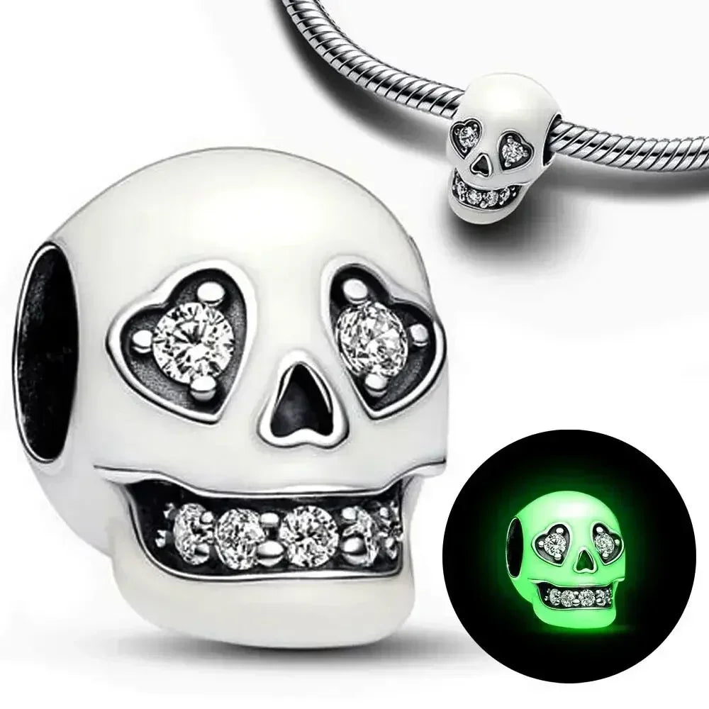Original 925 Sterling Silver Halloween Charms Pumpkin Skull Witch Ghost Bead Earrings Pendant Fit Bracelet Necklace Jewelry