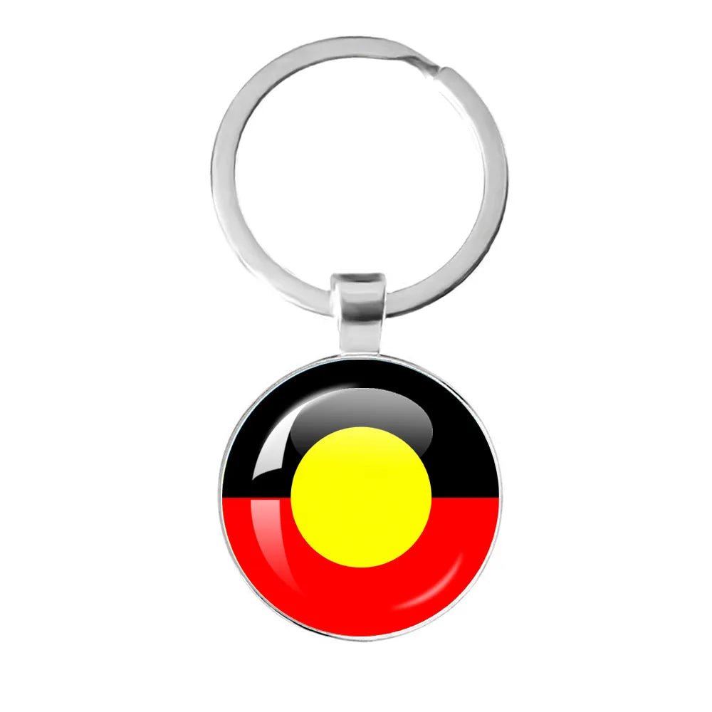 Australian Aboriginal Flag National Emblem Dangle Glass 25mm Key Chain Fashion  Key Chains Glass Cabochon Lady  Key Chains Jewel