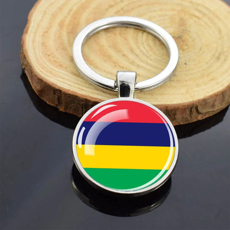 Africa Countries Flag Keychains Double Sided Glass Dome Pendant Key Chains Algeria Somalia Tunisia Morocco Egypt Flag Keyring