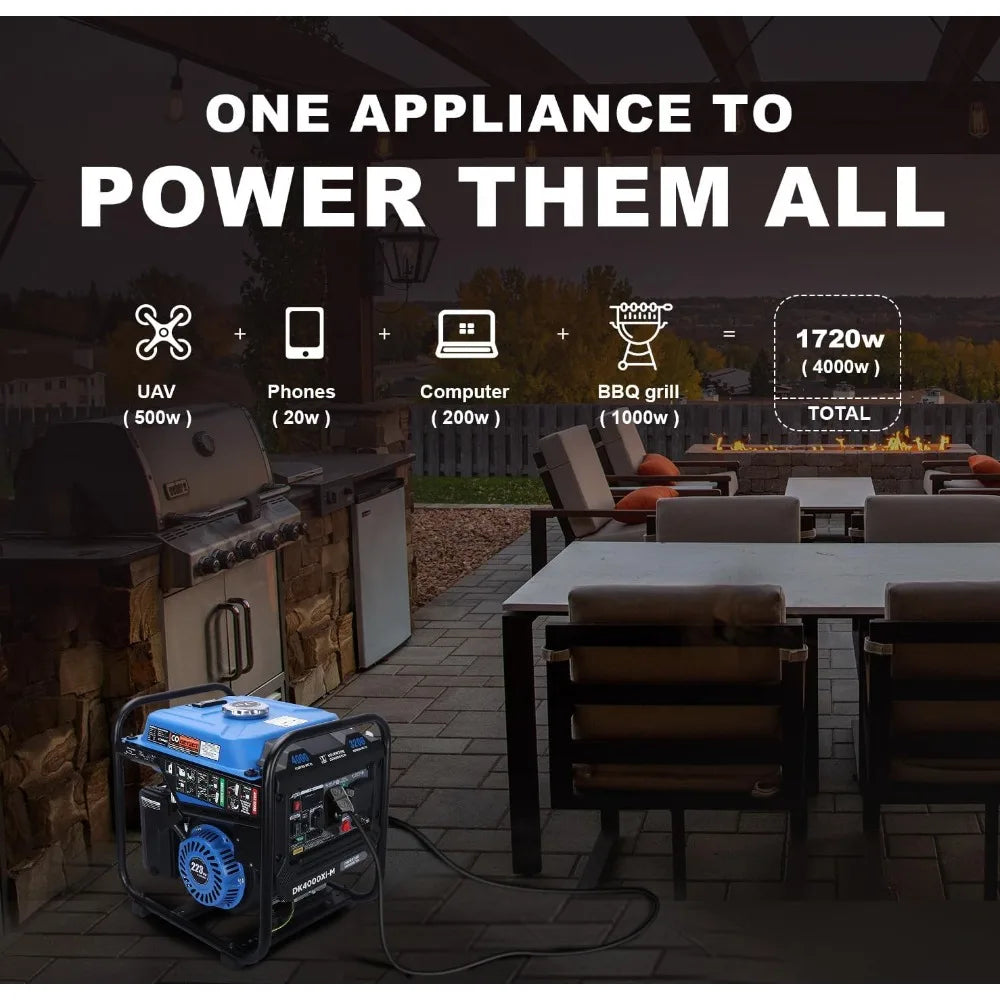 DK Upgraded Version 4000W Inverter Generator, Open Frame & Lighter Design, EPA Compliance, 30 Amps, for Outdoor Backup Camping J