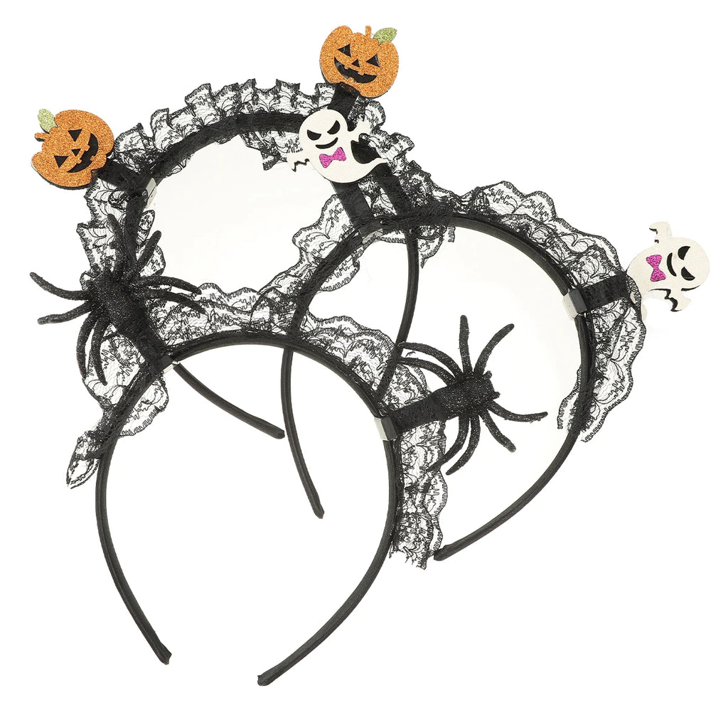 AWAYTR Halloween Scary Skeleton Headbands Mesh Plastic Pumpkin Wide Headband Hair Accessories For Women Festival Headwear