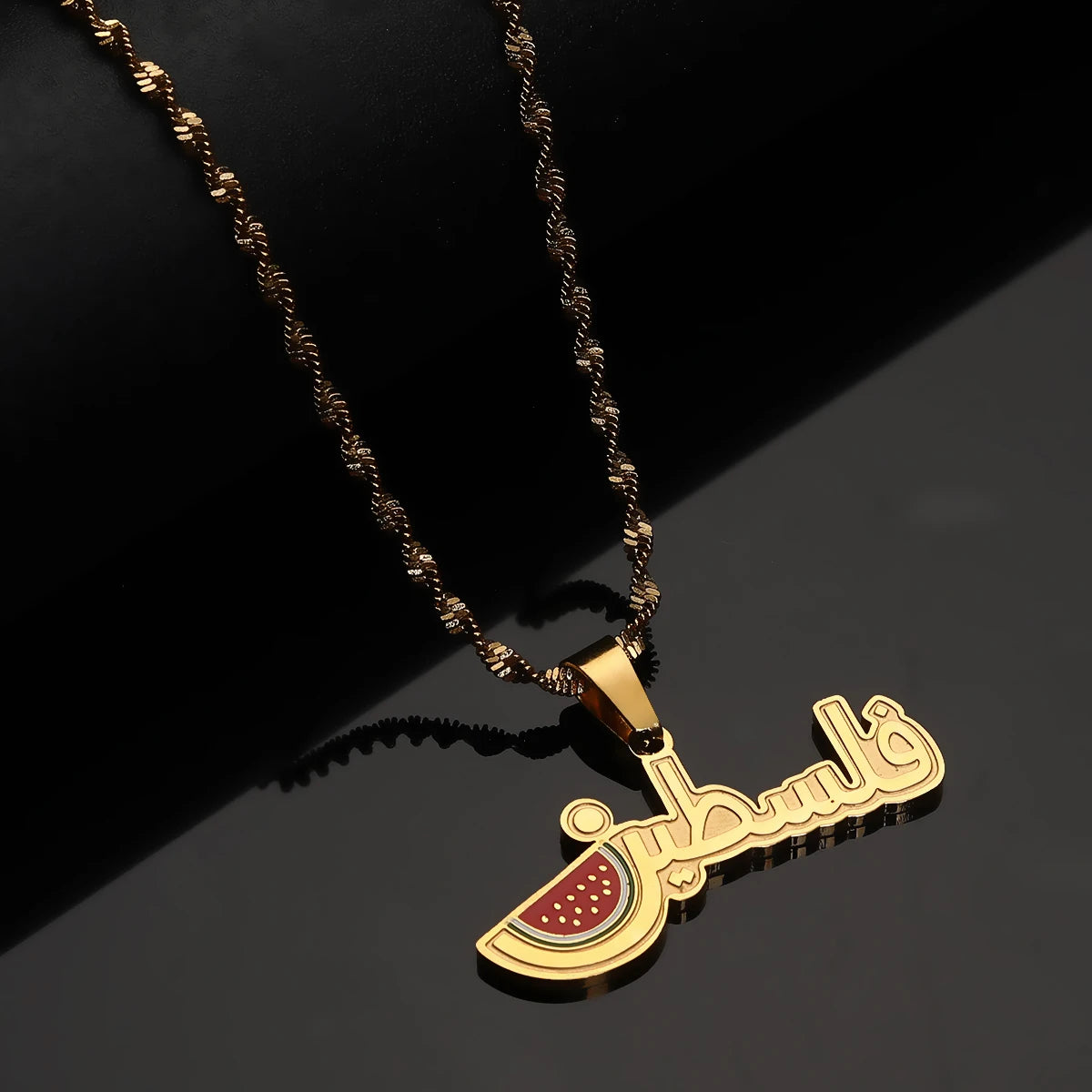 Stainless Steel Arabic Arab Watermelon Gaza Pendant Middle East Pendant Neckace Jewelry