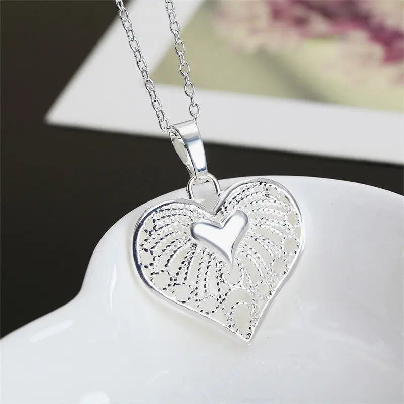 Fashion 925 Sterling Silver 18-24 Inches Fine 25MM Heart Necklace For Charm Women Wedding Party Favors Jewelry Accessories