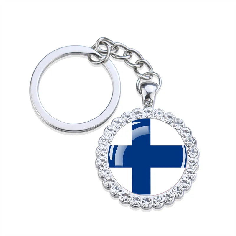 Europe National Flag Keychains Glass Dome Rhinestone Pendant Key Chains Albania Spain Ukraine Russia France Germany Flag Keyring