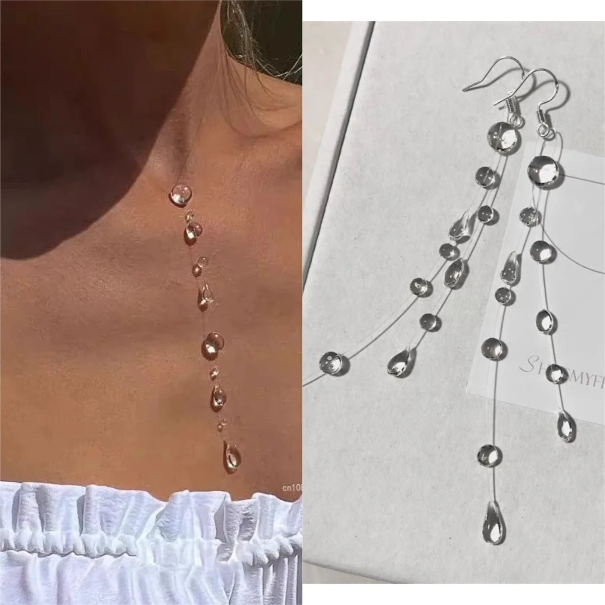 Handmade Water Drop Necklace, Raindrop Earrings, Resin Ice-Clear Dewdrop Jewelry, Alloy Women's Elegant Accessories