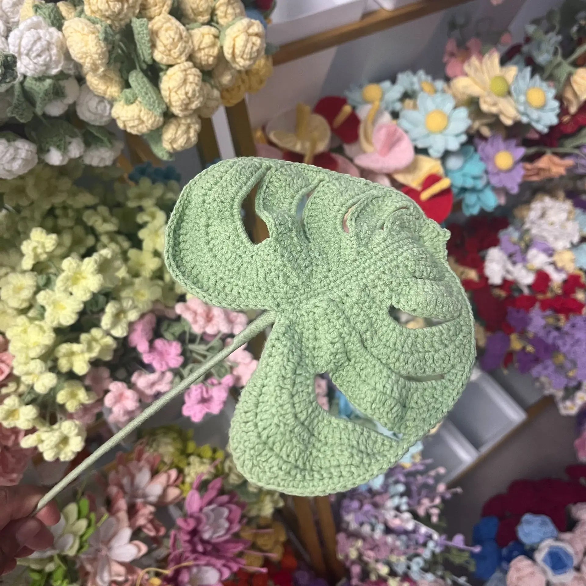 Creative Crochet Leaves Cute Knitting Leaf  Flowers Bouquet Decor Home Decoration Handwoven Plant