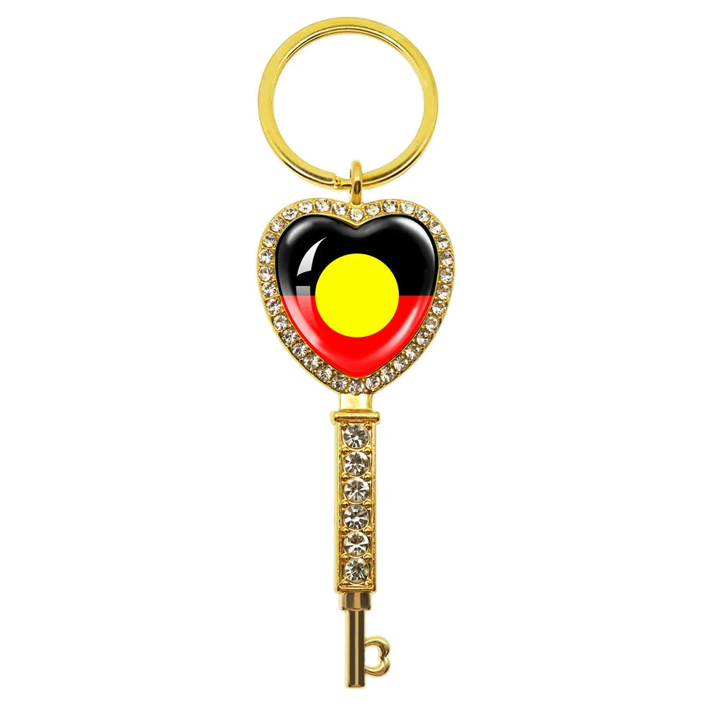 Australian Aboriginal Flag National Emblem Dangle Glass 25mm Key Chain Fashion  Key Chains Glass Cabochon Lady  Key Chains Jewel