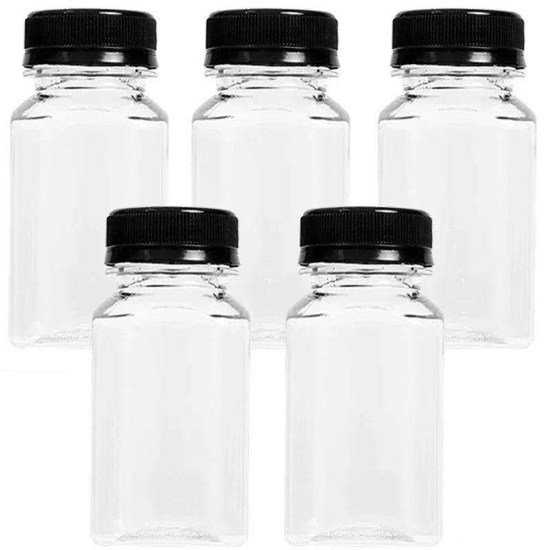 10/1x Transparent Juice Bottles with Caps Empty Clear Containers with Seal Lids for Home DIY Smoothie Milk Water Other Beverages