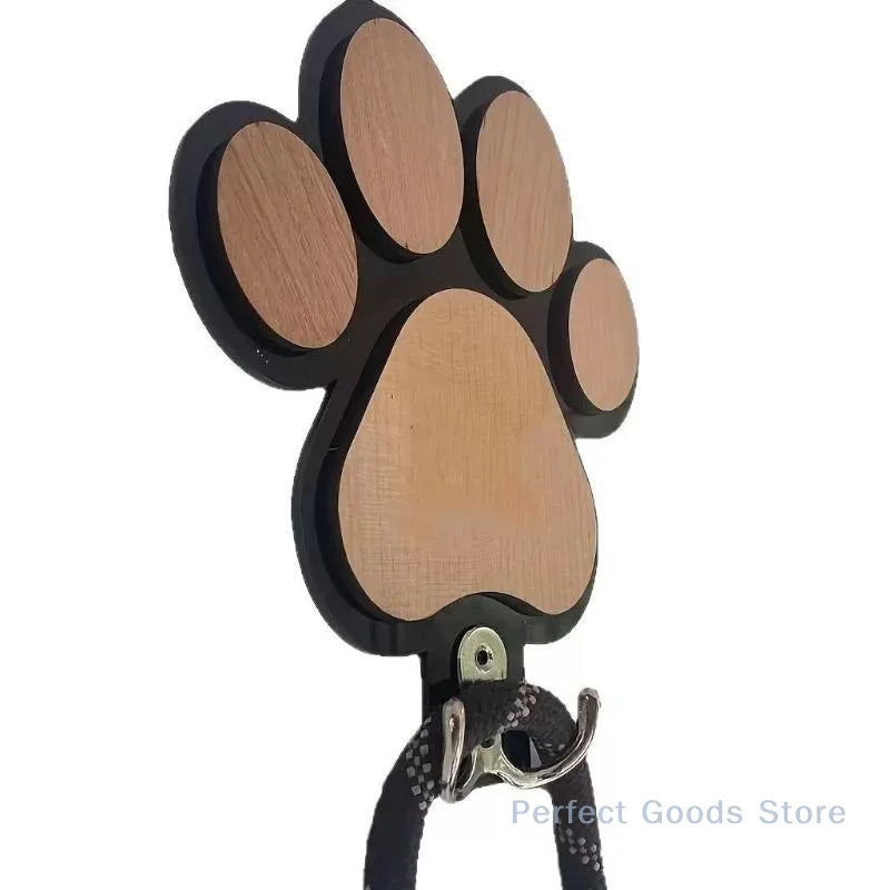 Paw Print Dog Leash Hanger Wooden Wall Hook for Collars & Coats Claw Design Pet Lover Gift