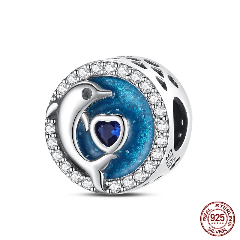 Original Ocean Series Fit 3mm Bracelet 100% Authentic 925 Sterling Silver Turtle Crab Mermaid Charm Beads DIY Jewelry Gift