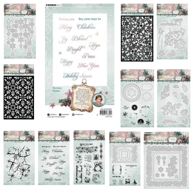 Christmas Blush Winter crackle Holiday Snowy Star frame Metal Cutting Die Silicone Stamp Scrapbook Stencil Photo Album DIY Paper