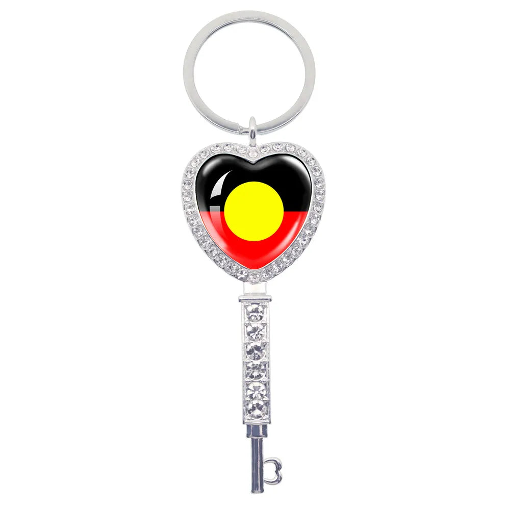 Australian Aboriginal Flag National Emblem Dangle Glass 25mm Key Chain Fashion  Key Chains Glass Cabochon Lady  Key Chains Jewel
