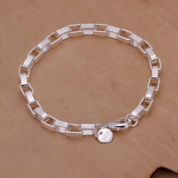 New High-end Women's Mens Fine S925 Sterling Silver Bracelet Fashion Jewelry Gift Men's 10MM Square Beautiful Gem