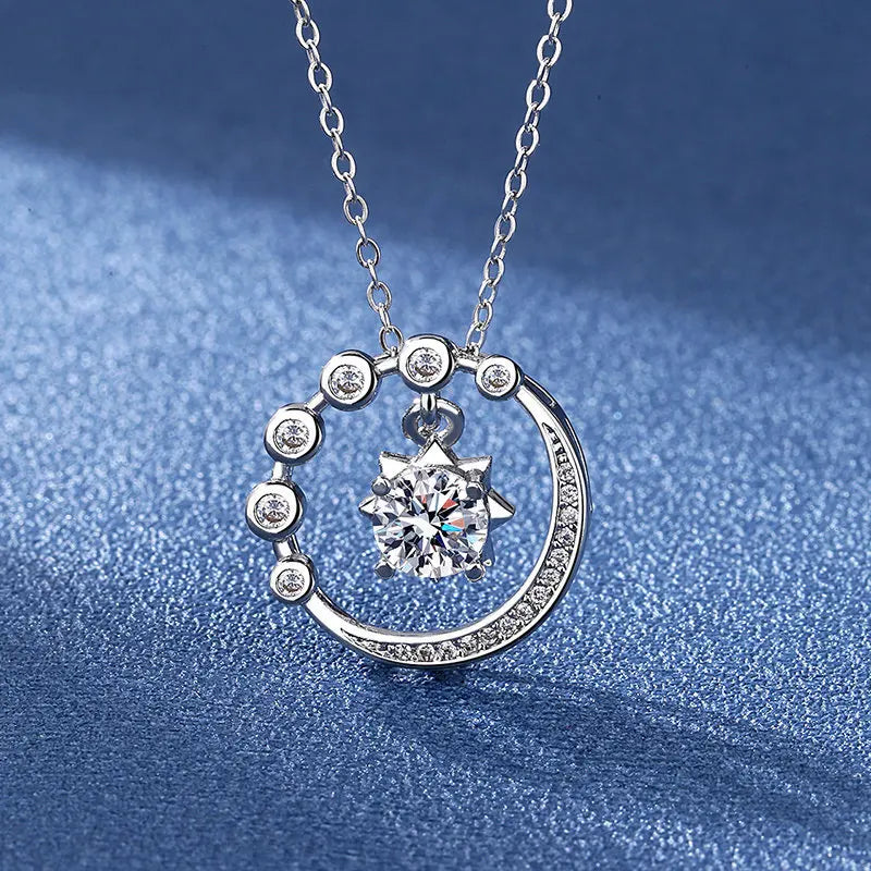 925 Sterling Silver Necklace For Women Round Pendent Sparkling Pave CZ Necklace Fashion Anniversary Birthday Jewelry Gifts N325