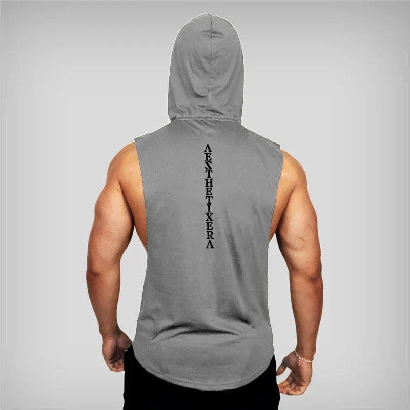 Gym Clothing Fitness Hooded Hip Hop Tank Top Men Bodybuilding Muscle Workout Singlet Sleeveless Shirt Outdoor Jogging Sweatshirt