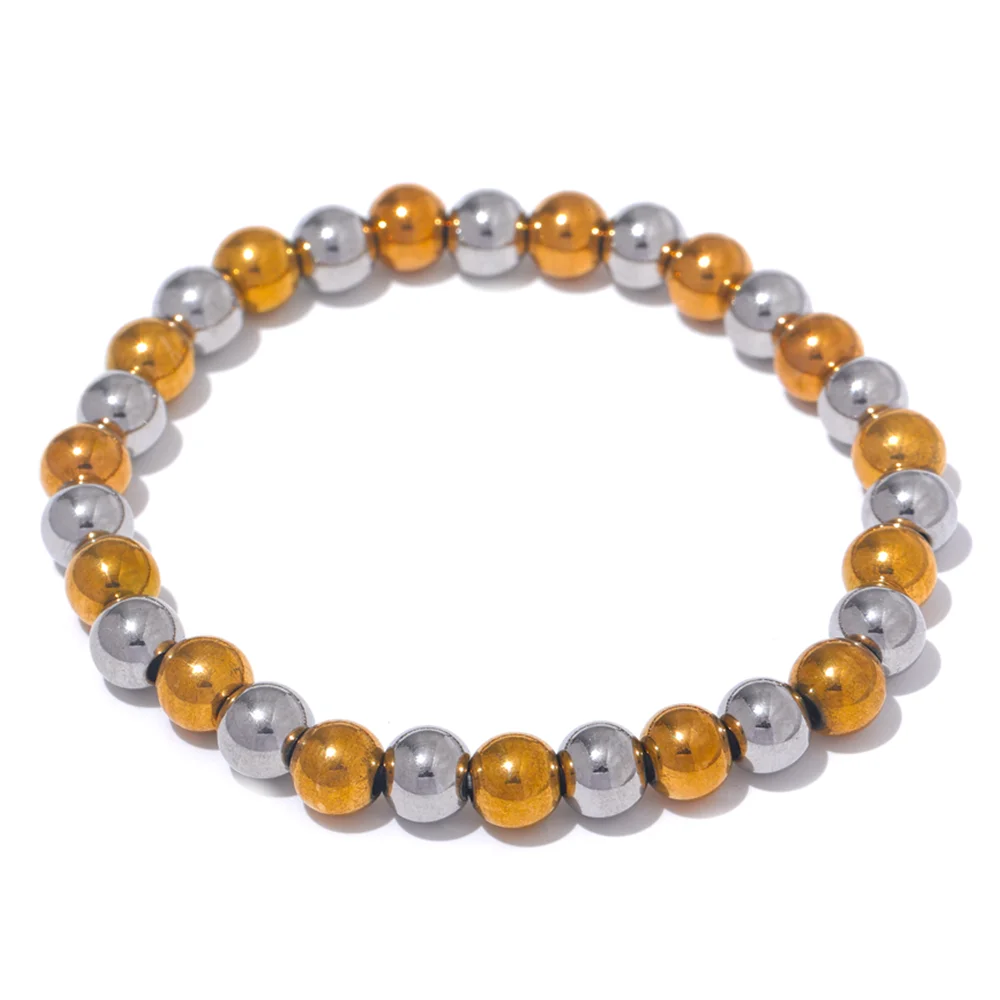 Yhpup 3/4/5/6 MM Stainless Steel Beads Daily Handmade Elastic Bracelet Bangle Waterproof Wrist Wholesale Gold Color Jewelry Men