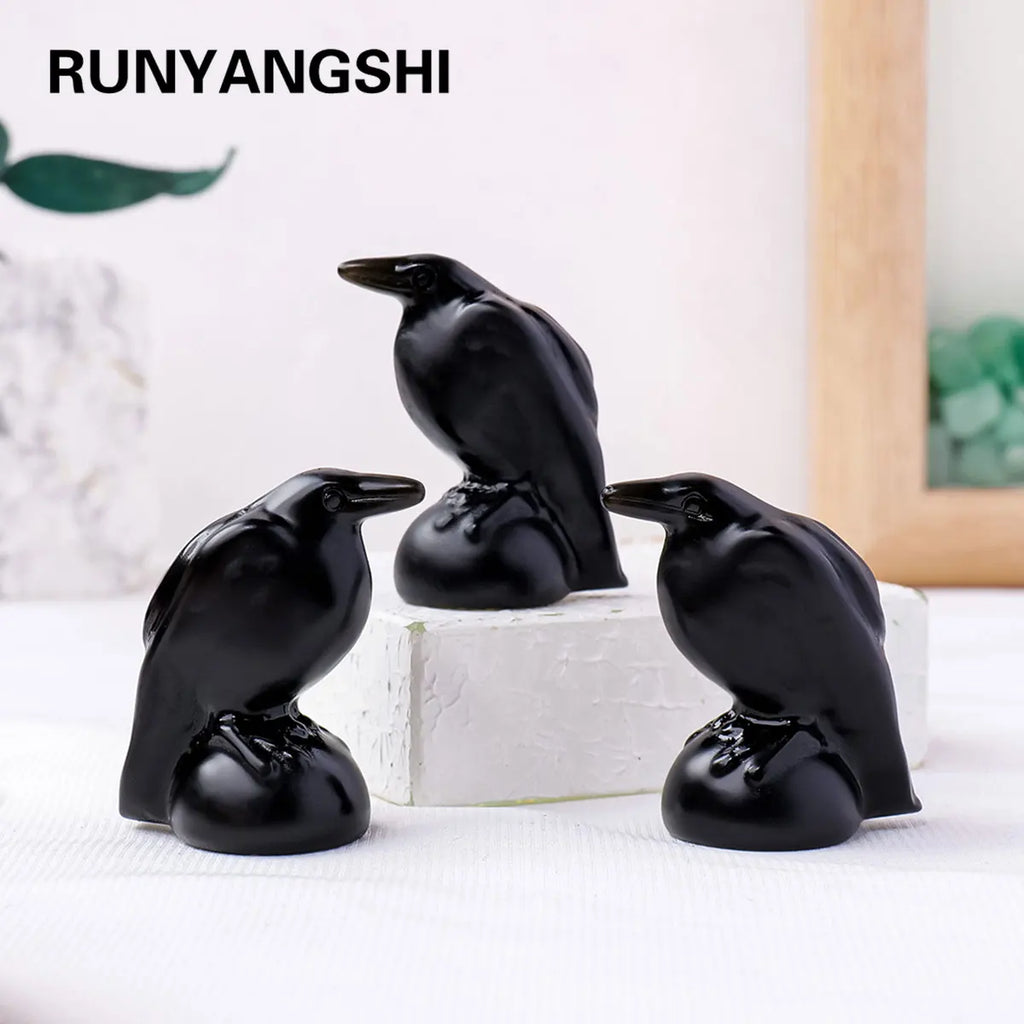 1PC Obsidian Crow Figurine Natural Gemstone Crystal Crafts Healing Energy Stone Halloween Home Decoration Holy Lucky Gift