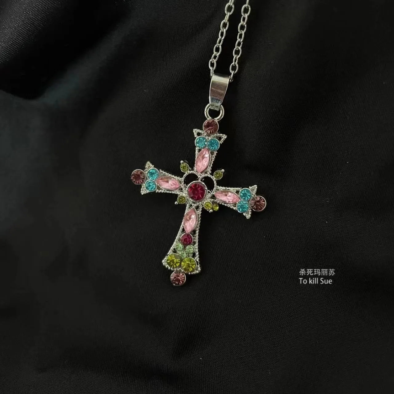 Black Rhinestone Cross Jesus Pendant Choker Necklace for Women Punk Vintage Double Layers Chain Boho Jewelry Fashion Party Gifts