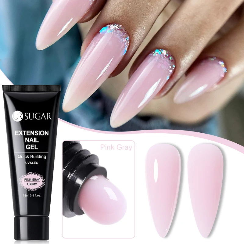 UR SUGAR 15ml Extension Nail Gel Polish Camouflage Nude Pink Semi Permanent UV Hard Gel Nails Finger Prolong Acrylic Varnish