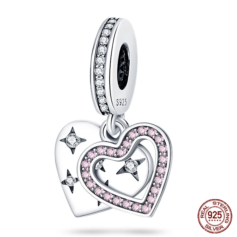 Real 925 Sterling Silver Pink Series Heart Charms Beads Fit Qikaola 925 Original Bracelets DIY Mother's Day Jewelry Gift For Mom