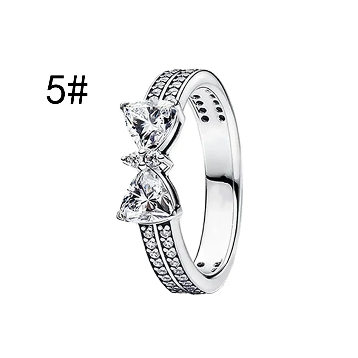 Pink Bow Ring Set Original 925 Sterling Silver Colorful Zircon Ring Earrings Bracelet Necklace Original DIY Women's Jewelry Gift