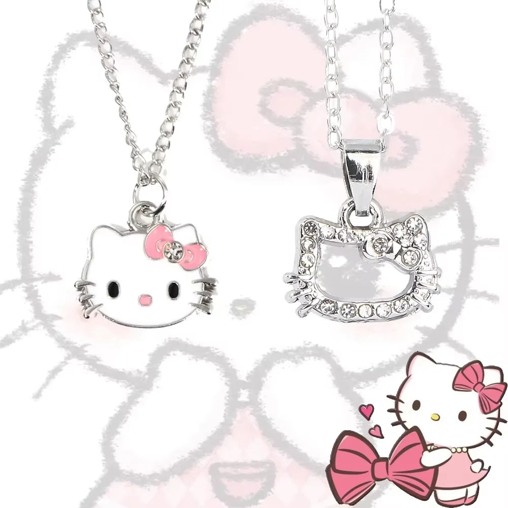 Anime Cartoon Sanrio Hello Kitty Pendant Necklace Fashion Bow Cute Cat Necklace for Women Jewelry Accessories Gifts