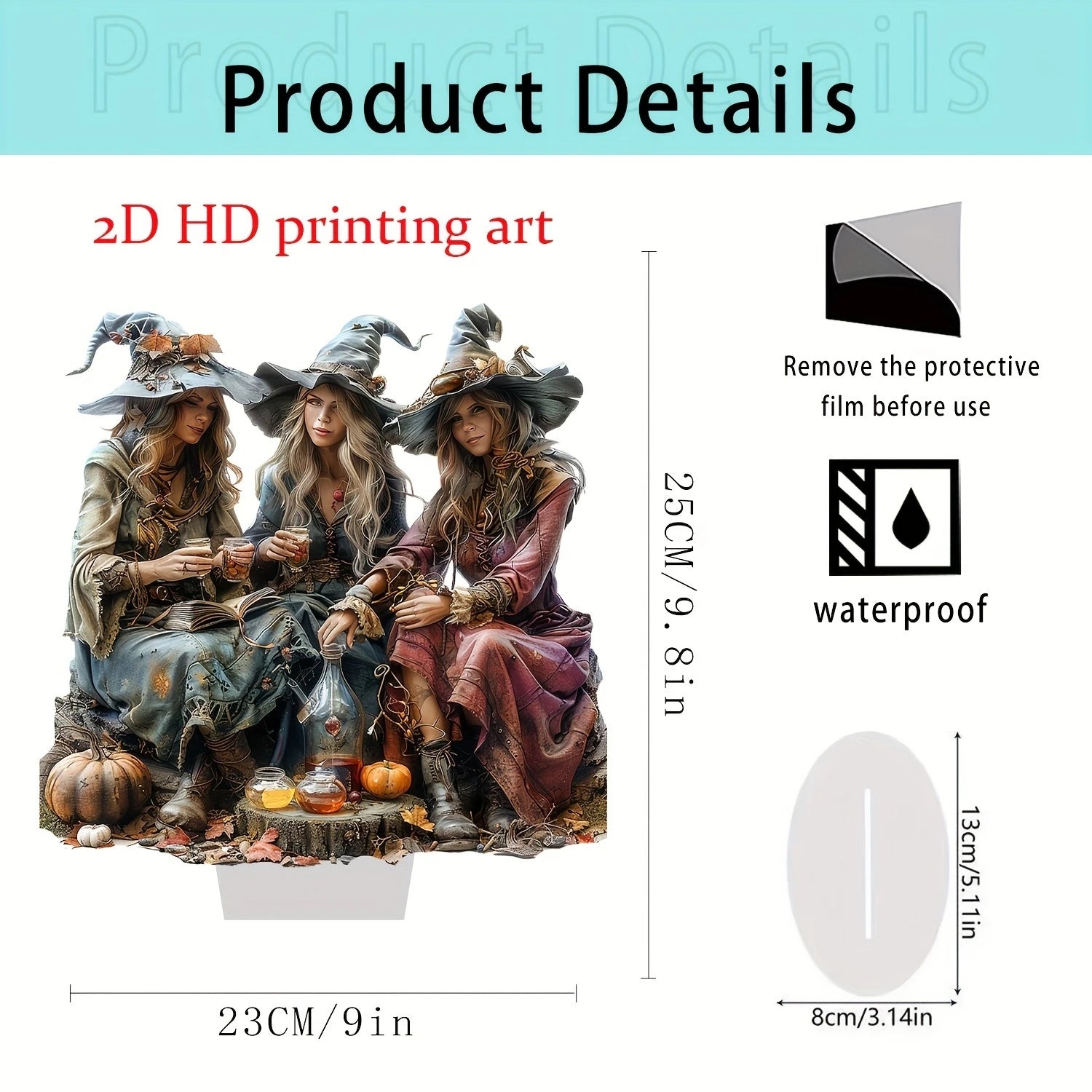 3 Witch Halloween Acrylic Desktop Decorations 10in Flat Colorful Print Home Office Decor Creative Exquisite Girls Birthday Gift