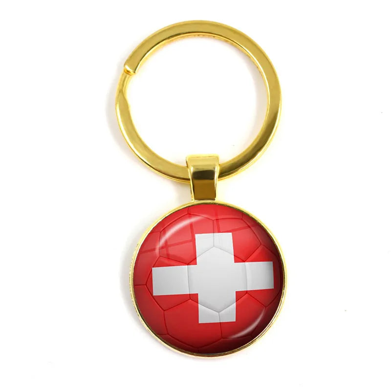 Netherlands,Serbia,Switzerland,Portugal,Poland,Brazil Football Pattern National Flag Glass Cabochon Keychain Fans Commemorative