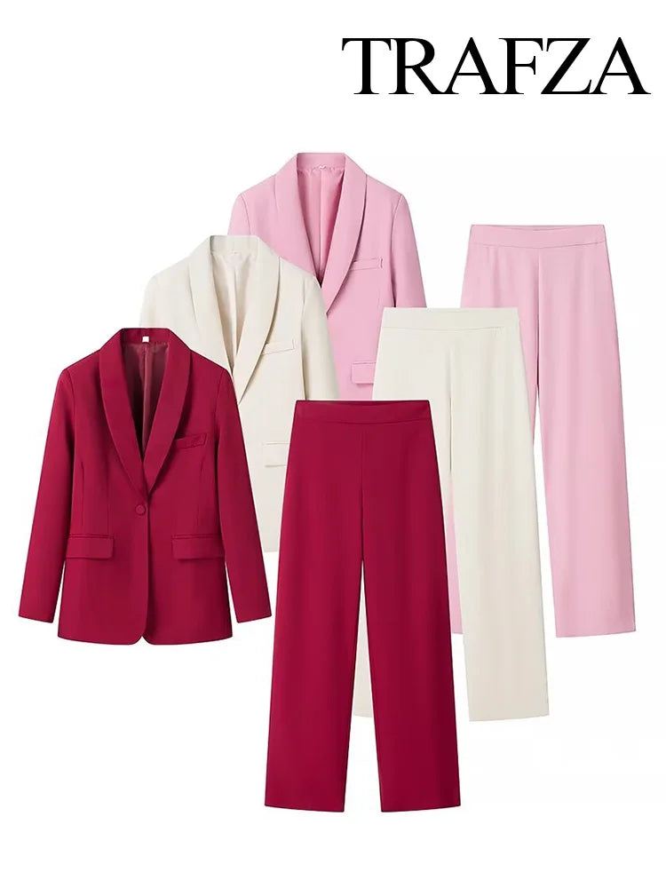 HH Autumn Women Fashion One Button Long Sleeves Pocket Decoration Lapel Blazers+High Waist Side Zipper Solid 2 Piece Set