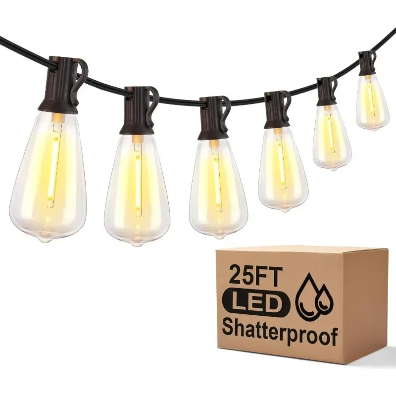 Outdoor String Lights 25FT Patio Lights ST38 LED Bulbs Vintage Edison String Lights for Outside Waterproof Lights for Halloween