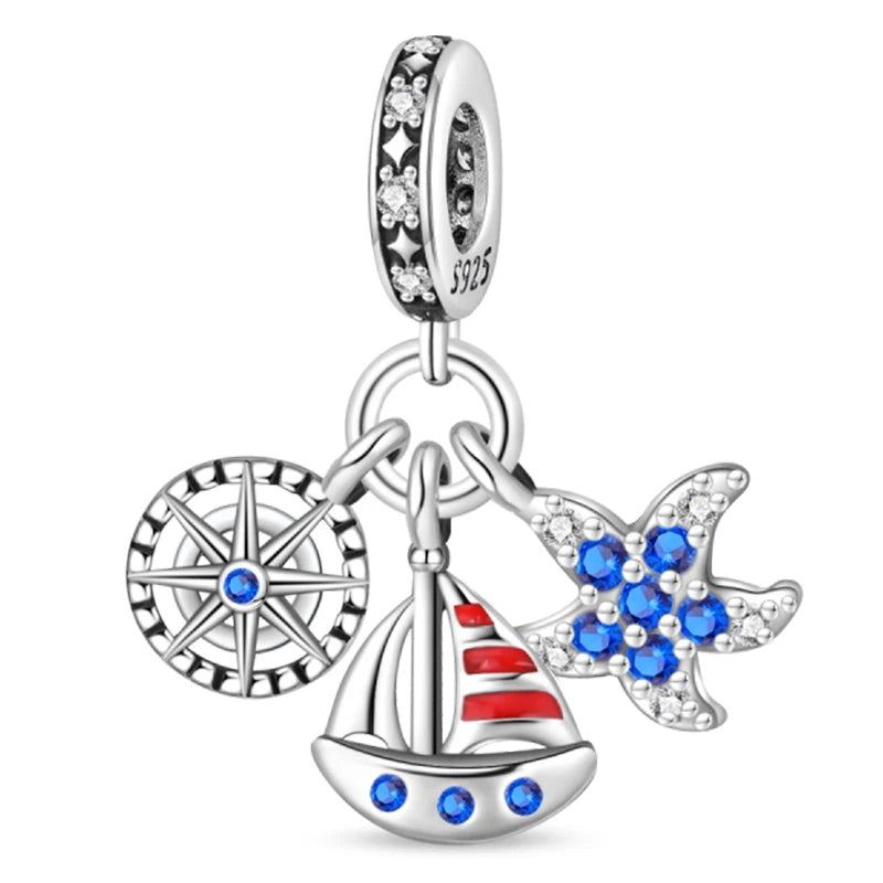 Fashion 925 Sterling Silver Summer Ocean World Series Sea Turtle Starfish Crab Octopus Charms Beads Fit 925 Bracelet DIY Jewelry