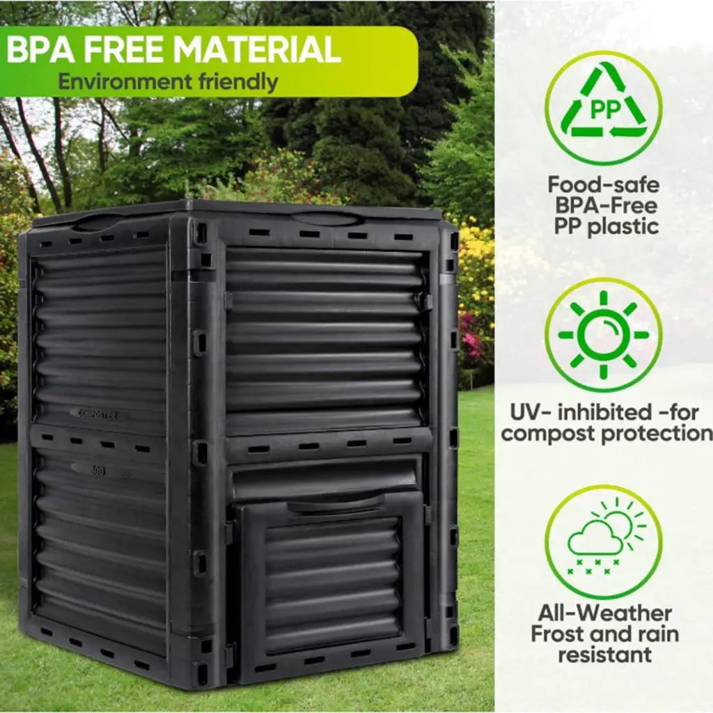 Garden Compost 80 Gallon(300 L)  Bin Aerating Outdoor Compost Box Easy Assembling, Lightweight Black for Backyard Farm Balcony