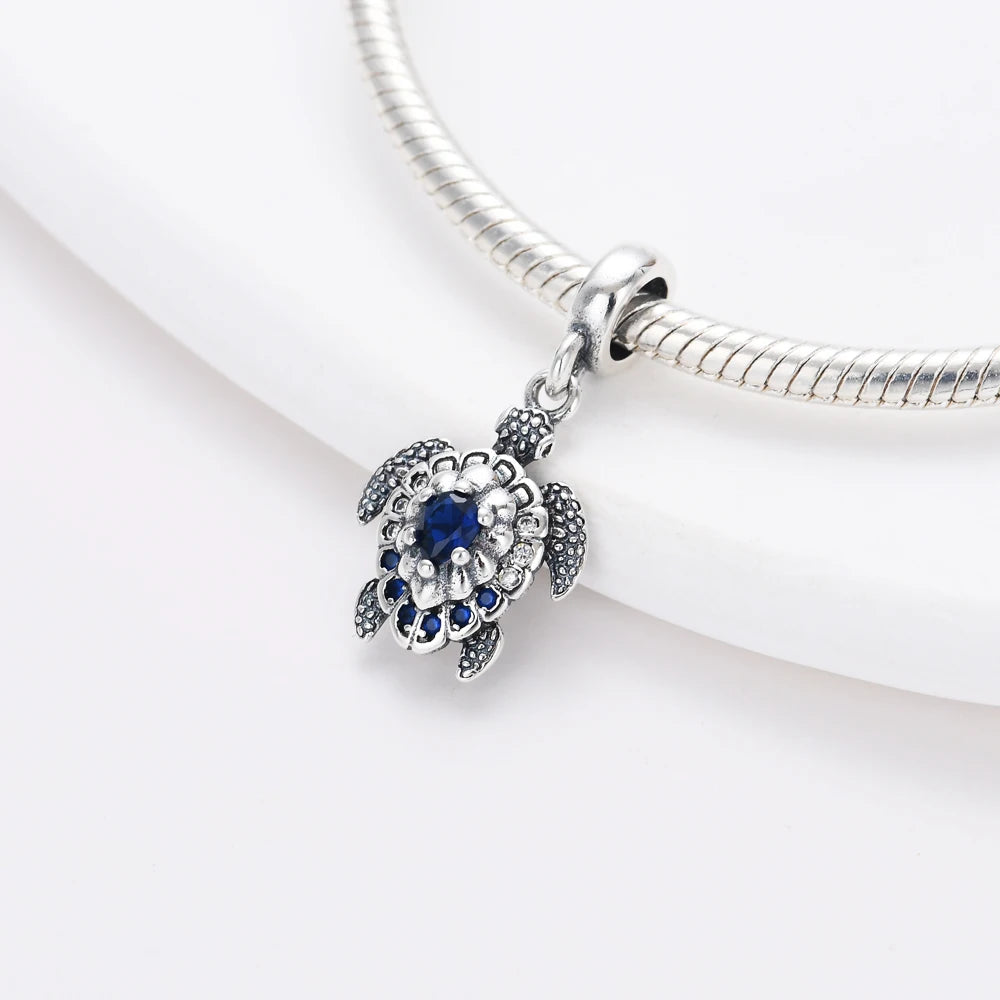 New 925 Sterling Silver Charm Fit Original Bracelet Accessories Women Jewelry Blue Ocean Series Octopus Dolphin Ship Lighthouse