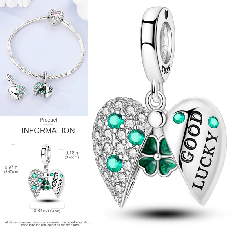 New 925 Sterling Silver Cactus Four Leaf Clover Charm Spring Green Series Bead Pendant For Original Beads Bracelet DIY Jewelry
